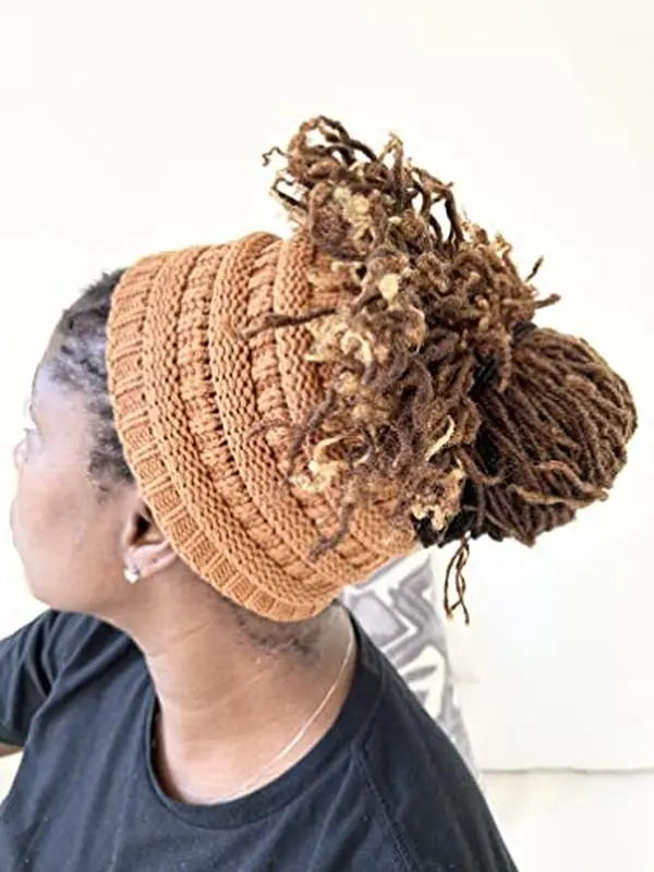 LOCSANITY Female Boho Acrylic Knit Crochet Headband - Satin Lined, Elastic, Synthetic Ear Warmer, Versatile Dreadlocks Accessory, One Size for Winter Hiking, Morning Running