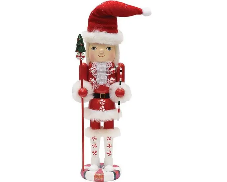 NorthLight 15 in. Peppermint Twist Red-White-Green Decorative Wooden Mrs. Claus Christmas Nutcracker Figure, Christmas Aesthetic Ornament for Festive Decorations