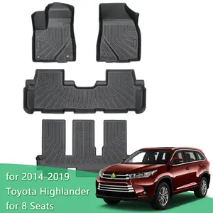 KUST Toyota Highlander TPE Car Mats 2014-2019 for 8 Seats Gas Model Floor Mats Trunk Mat 3 Row Full Set Custom Fit All Weather Liners Heavy Duty Protection Eco-Friendly Safe Durable Anti-Slip Grooves Enhanced Safety