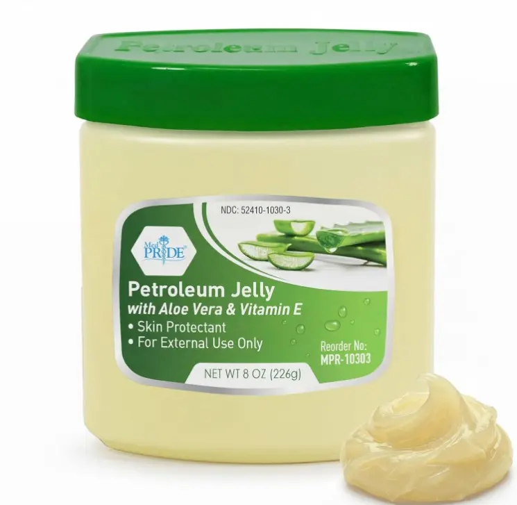 MED PRIDE Petroleum Jelly with Aloe Vera & Vitamin E, 8 oz – Skin Protectant and Moisturizing Ointment for Dry or Irritated Skin, Rashes, Chapped Lips, Minor Cuts, Burns and Diaper Rash