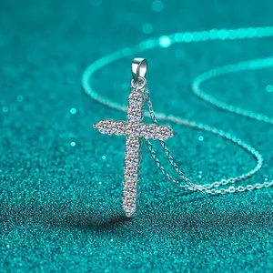 #45 (Cross Necklace）925 Sterling Silver Synthetic Moissanite Necklace