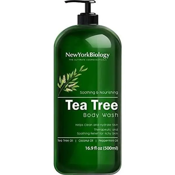 New York Biology Tea Tree Body Wash for Men and Women - Moisturizing Body Wash Helps Soothe the Skin - Refreshing and Hydrating Cleanser for Body and Feet - 16.9 Fl Oz