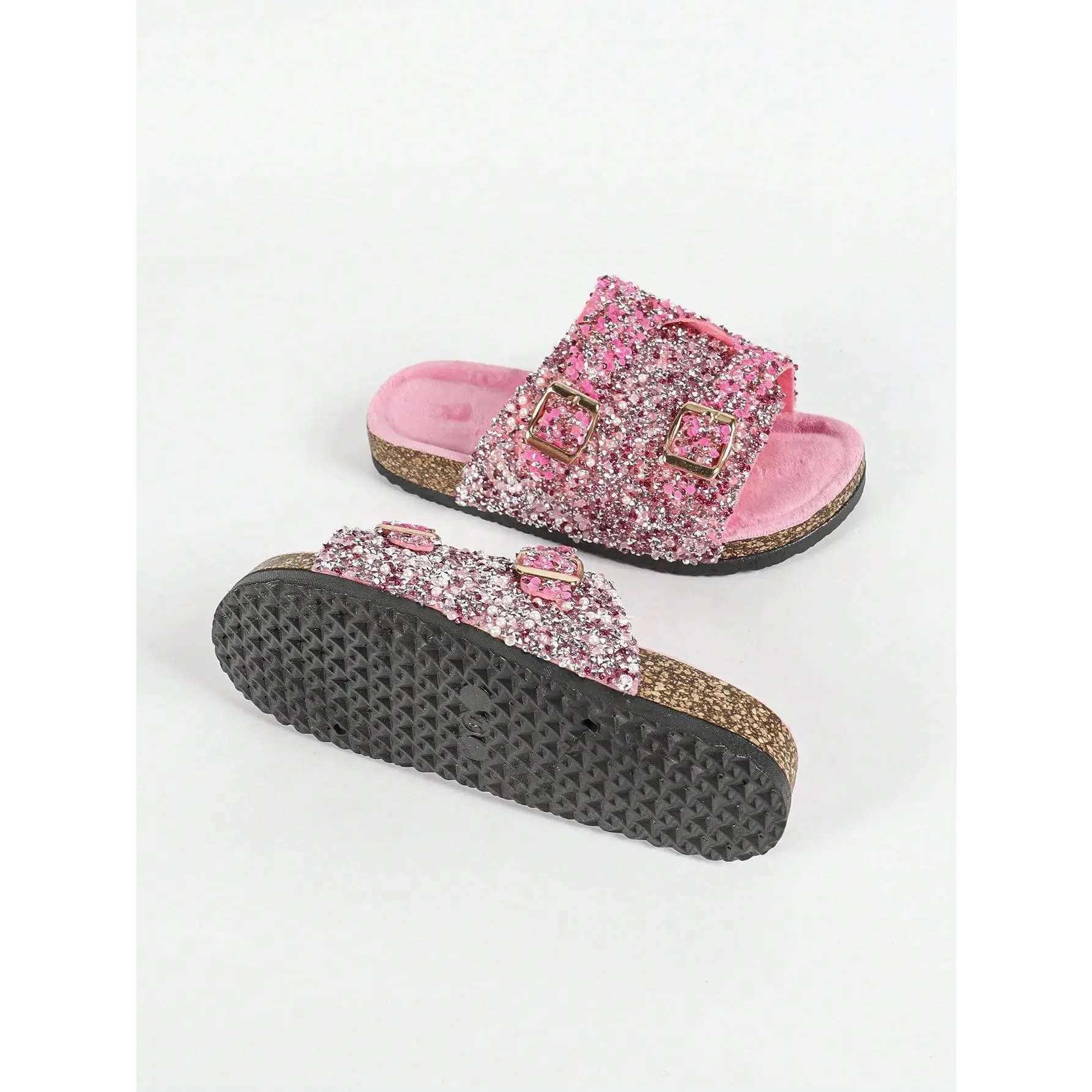 New Fluffy Pink Soft Plush Slippers, Casual Home Outdoor Beach Vacation Slip-On Flat Sandals With Rhinestone Decor Women Girl slippers slippers women