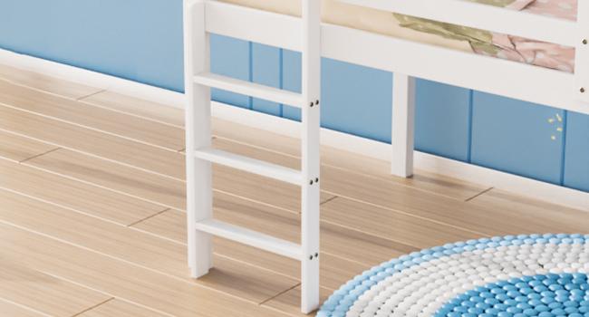 JOYMOR Twin Loft Bed Low Loft Bed Frame for Little Kids Small Room/Low Ceiling Bedrrom with Guardrail and Ladder, White
