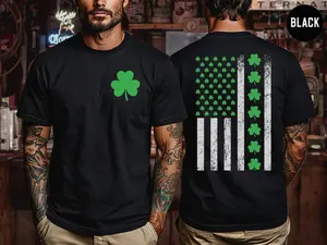 St Patrick’s Day Shamrock American Flag T-Shirt – Irish Clover USA Flag Graphic Tee, Lucky Irish Pride Shirt for Men