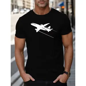 Short Sleeve Casual Tees For Men Airplane Print T Shirt For Summer