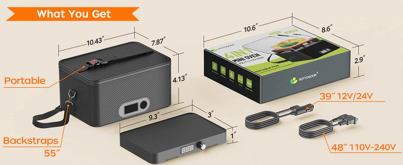 CuLiDing Portable Oven-12V/24V/110V-240V Food Warmer&Heated Lunch Box for Road Trips/ Camping/ Picnics/ Family Gatherings&Tableware(Black)