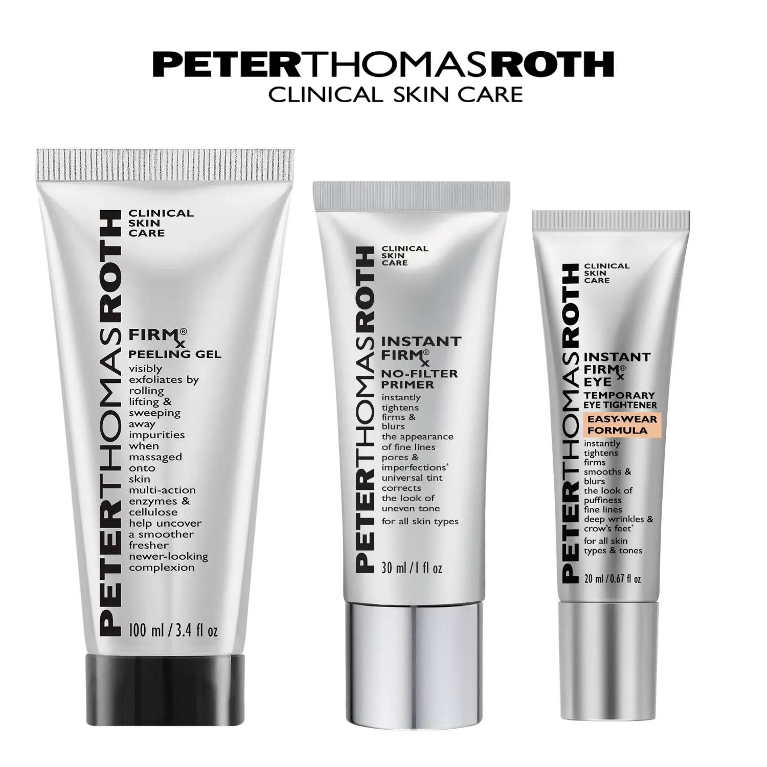 Peter Thomas Roth Instant FIRMx Routine Essentials Bundle With Peeling Gel, No-Filter Primer, and Easy Wear Eye Tightener