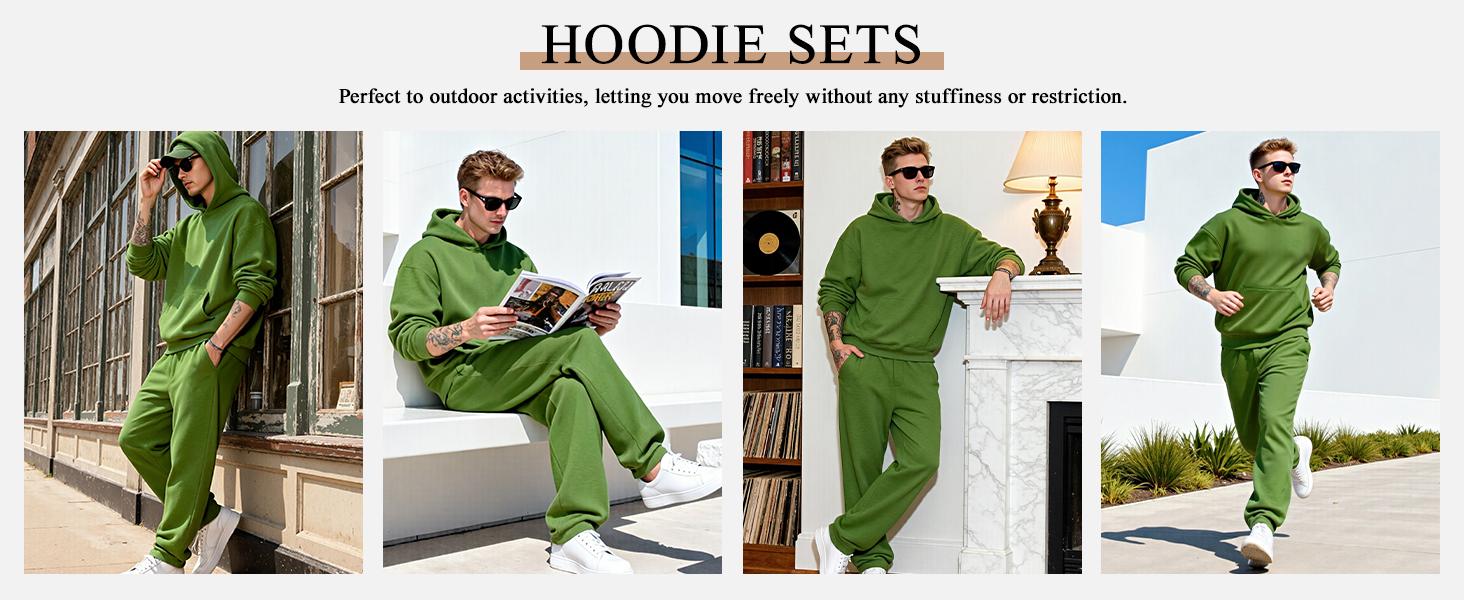 GINGTTO Mens 2 Piece Hoodie & Sweatpants Set Oversized Casual Hoodie Tracksuit Unisex Streetwear,Solid Fall Sportswear Outfits