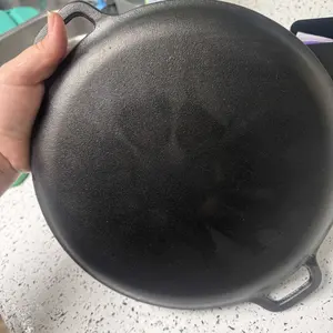 Sturdy Heavy Gauge Uncoated Cast Iron Multi-Dish Griddle Pan - Dual Flat Bottom, Even Heating Fry Cookware, Campfire-Ready for Weekend Family Meals + 5-Piece Accessory Set (Anti-Scald Hemp Rope, Silicone Brush, Spatula, Oil Applicator)