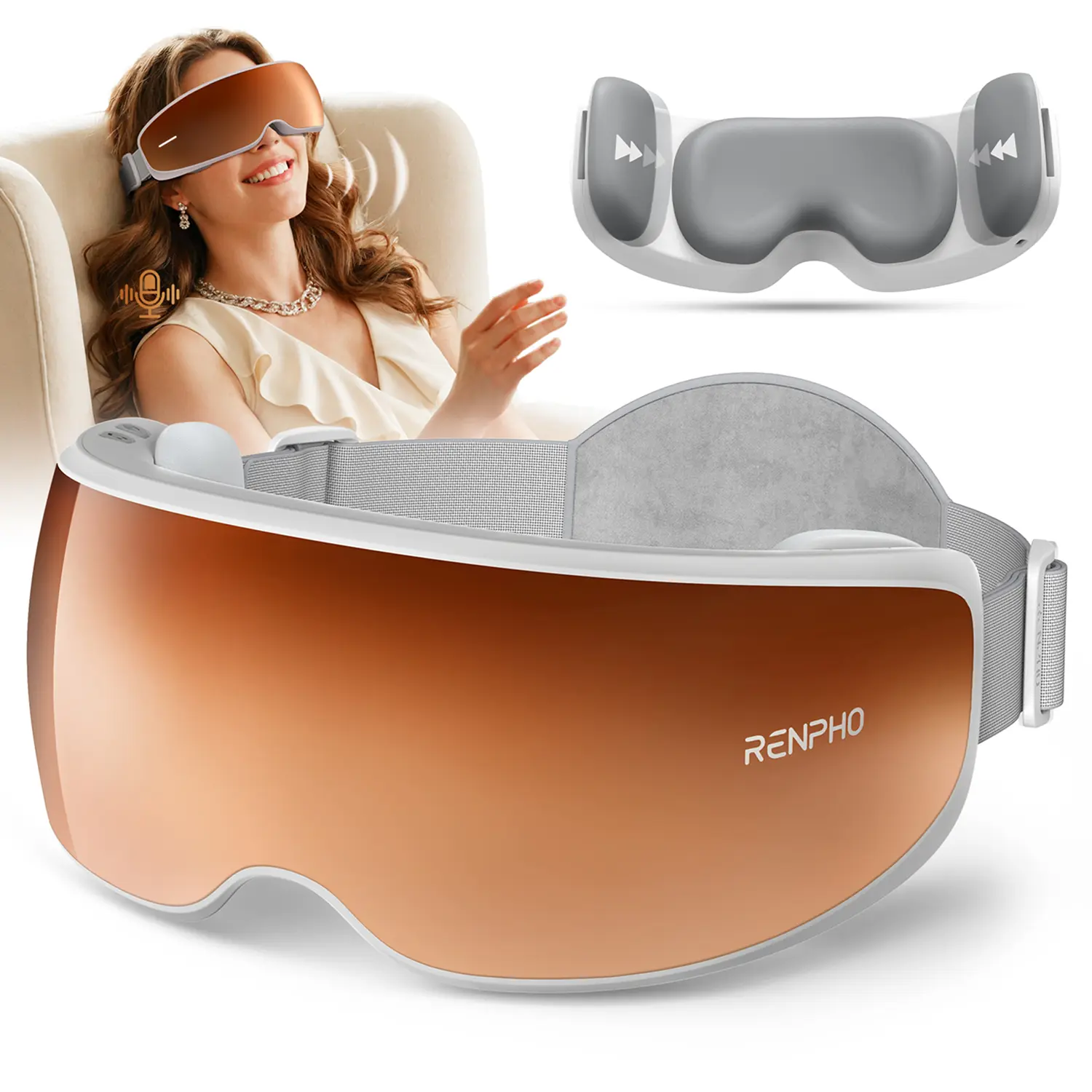 Renpho Eyeris Calina Smart Eye Massager with Heat & Temple Massage, Voice Control, Acupressure Vibration, Sleep Aid for Adults, Relaxing Self Care & Mental Health Gifts for Father's Day, Self Care Products, Stress Reliever, Relaxing Gifts, Wireless, Fast,