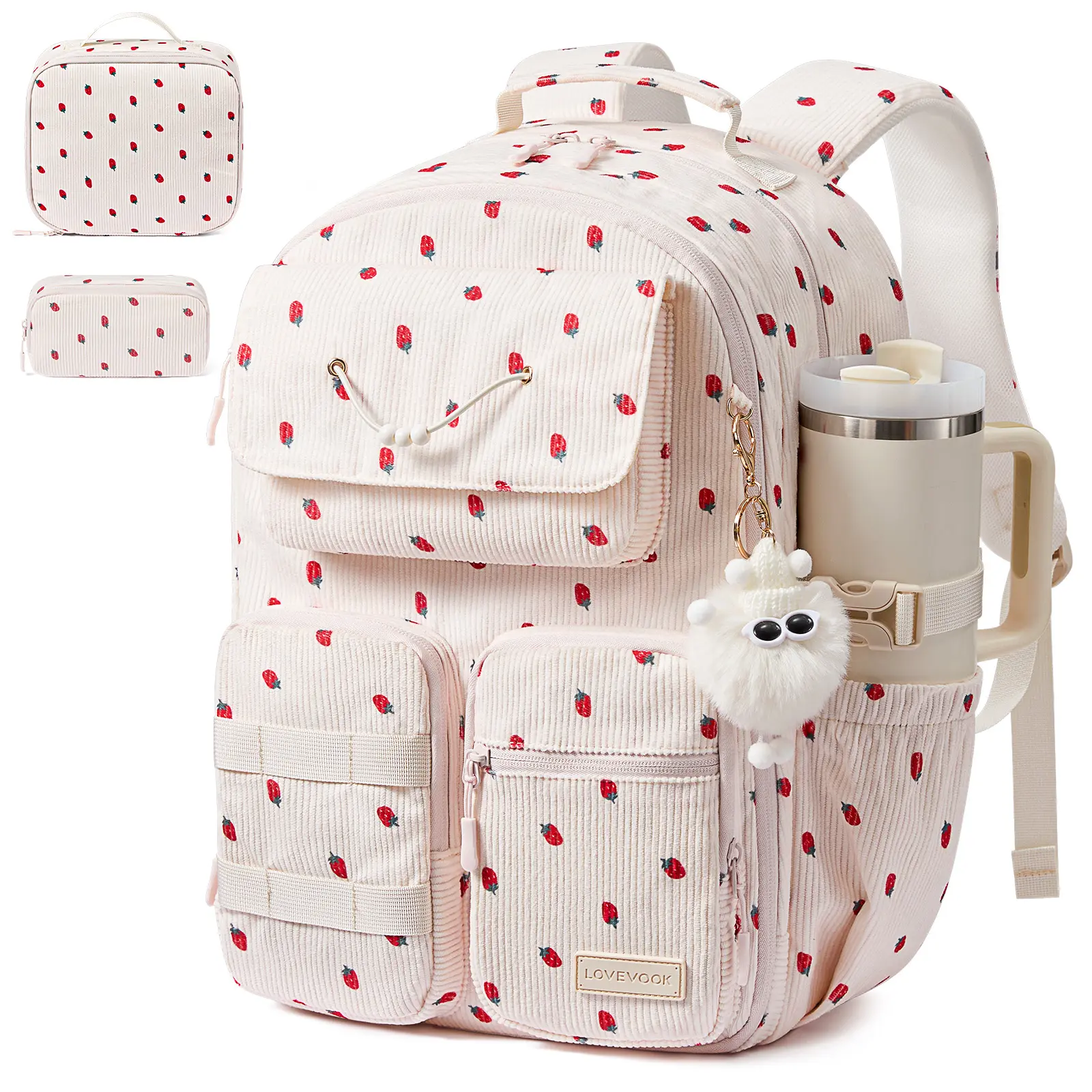LOVEVOOK School Backpack for Girls, 3PCS Kids Backpack with Lunch Box & Pencil Case, Cute Bookbag Set for Elementary Middle Grade Students, Teen Girls, Kids Travel Bag, Back to School Bag