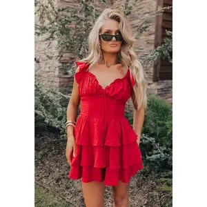 Find Me On The Dance Floor Ruffle Romper in Red