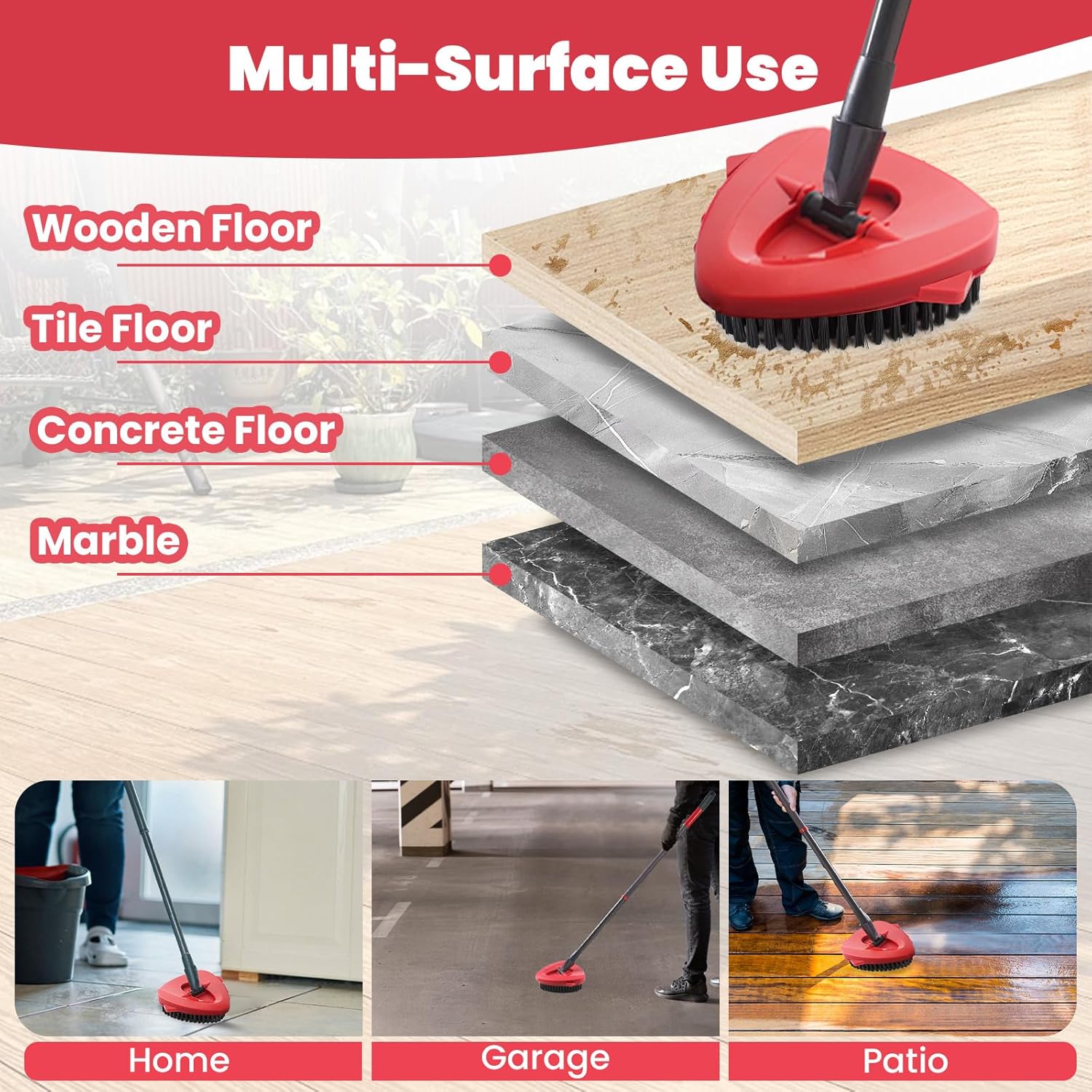 Spin Mop Head Replacement & Shower Floor Scrubber for O Cedar 1-Tank System Microfiber Mop Heads Easy Cleaning Floor Head Mop Set with 4 Refills 30-58in Handle for Wood Tile Laminate Marble