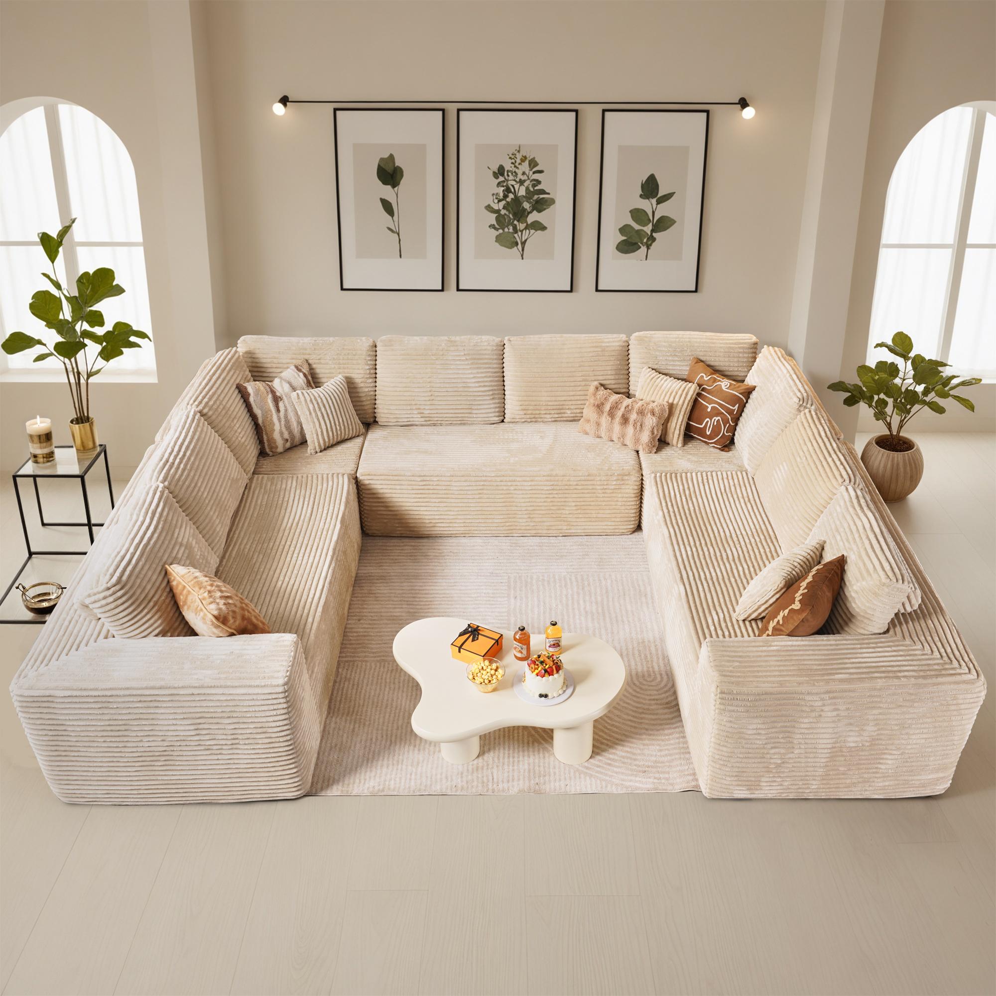Viral Cloud Sectional Couch U Shape Sofa,Oversize Modern Modular Sofa with Deep Seat, Upholstered Couches for Living Room Bedroom,No Assembly Required, Free Combination,Plush Corduroy Fabric