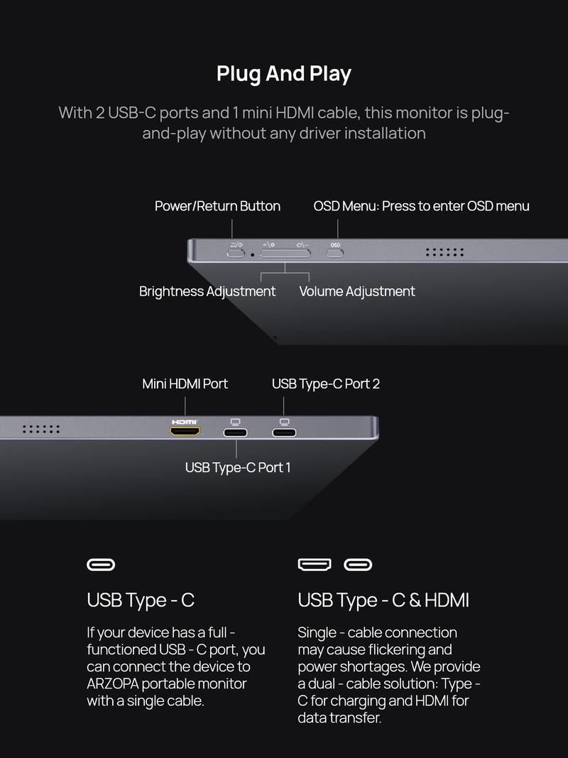 ARZOPA 16.1" 144Hz Gray Portable Gaming Monitor 100% sRGB 1080P FHD Ultra Slim External Second Screen Portable Monitor Display for PS5 Xbox Switch2 Laptop PC Mac