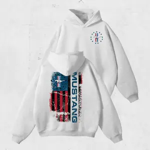 Ford Mustang Aesthetic Hoodie, Vintage Muscle Car Hoodie, Retro Ford Sweatshirt, Ford Mustang Distressed U.S. Flag 2-Sided Pullover Merch