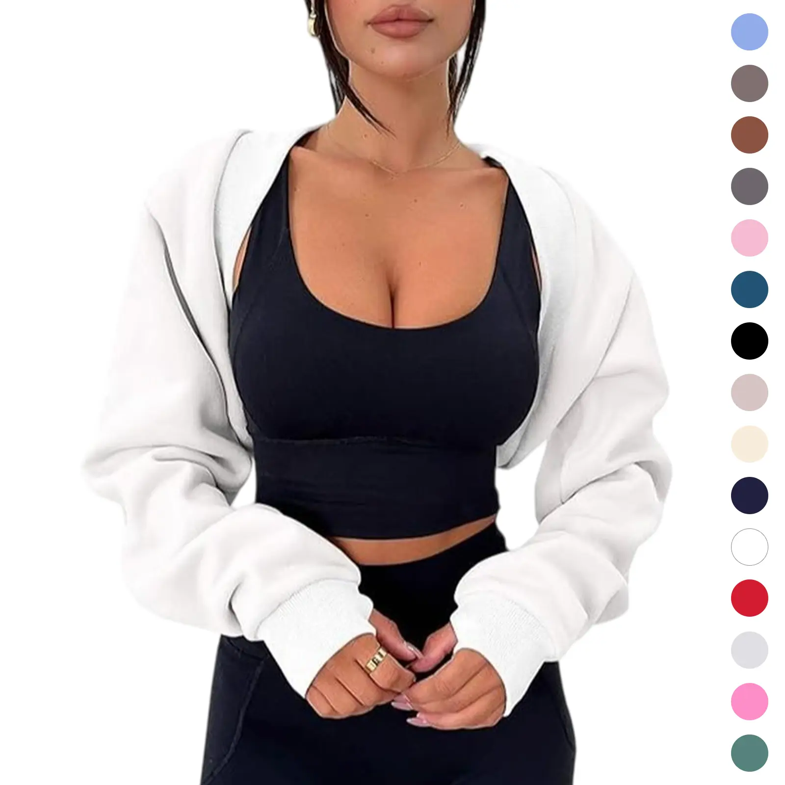 YOUSIFY Women's Bolero Shrug Hoodie - Long Sleeve Cropped Sweatshirt, Thumb Hole, Open Front, Y2K Style, Basic Lady Clothes, Korean Casual Workout Crop Top