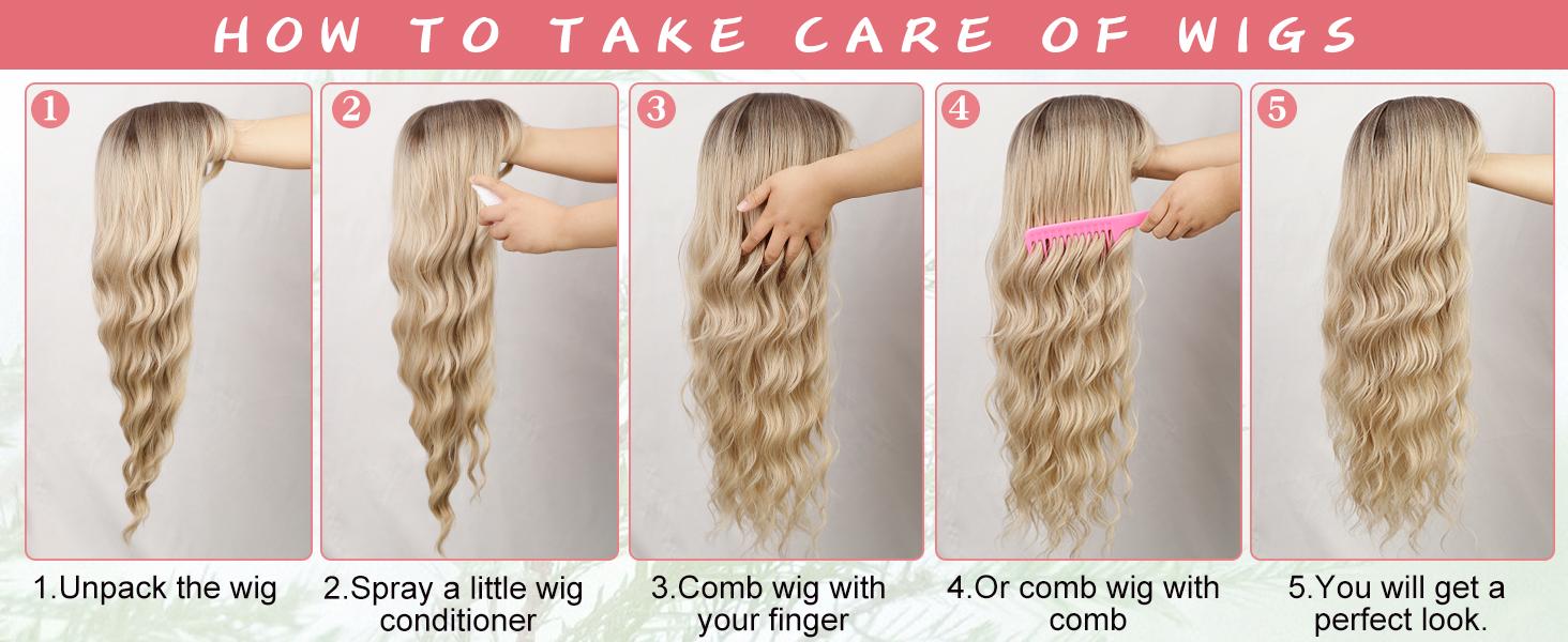 AISI HAIR Ombre Blonde Wig with Bangs for Women Long Wavy Hair Wig Curly Wavy Synthetic Wigs for Girls Daily Party Use Ombre Long