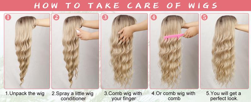 AISI HAIR Ombre Blonde Wig with Bangs for Women Long Wavy Hair Wig Curly Wavy Synthetic Wigs for Girls Daily Party Use Ombre Long