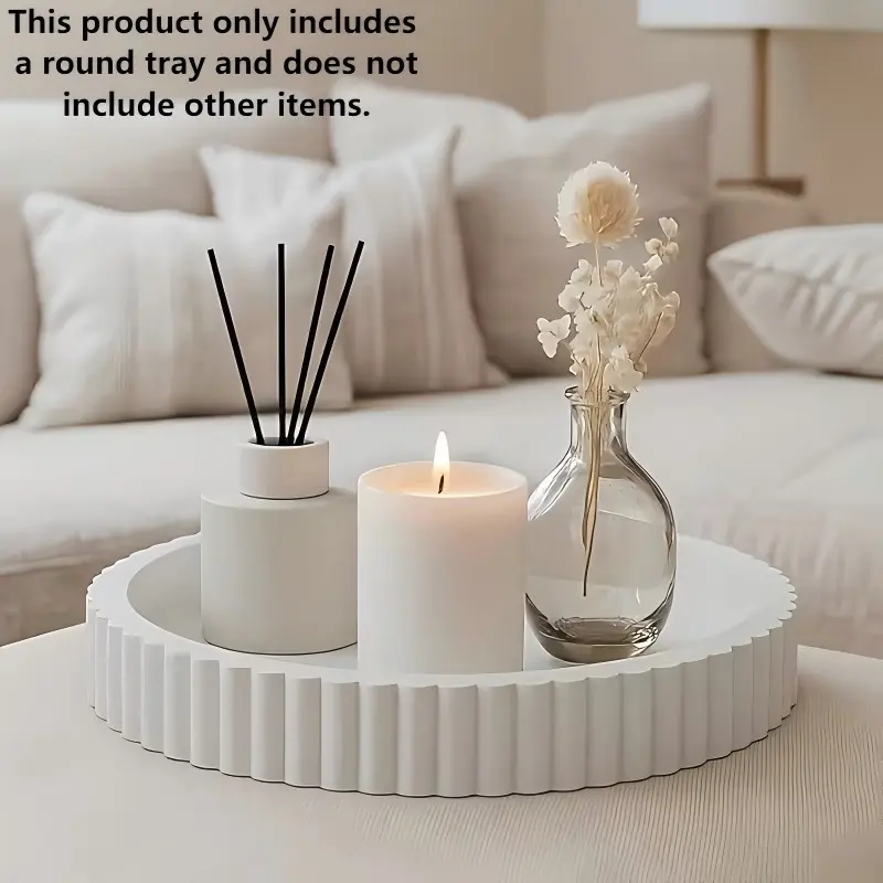 Decorative Coffee Table Tray, White/Black Round Tray with Artistic Modern Wave Design, Centerpiece for Living Room, Dining Room, Kitchen & Bathroom, Multi-Functional Minimalist Tray for Perfume Display & Coffee Bar Decor