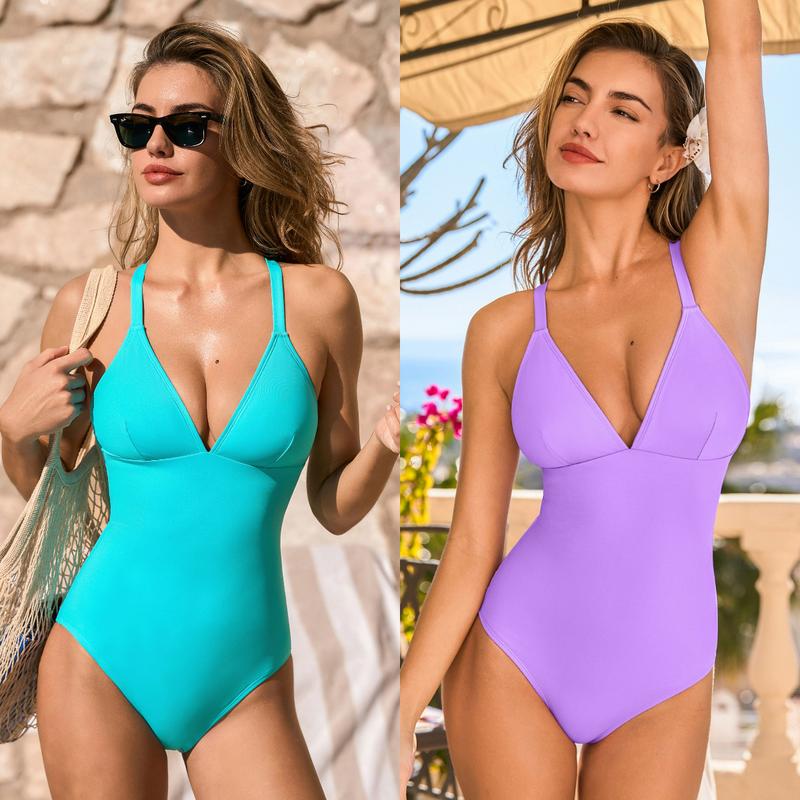 CUPSHE One Piece Swimsuit: Plunging V Neck Sculpting Tummy Control Bathing Suit with Adjustable Lace-Up Back (Size XS-3XL)