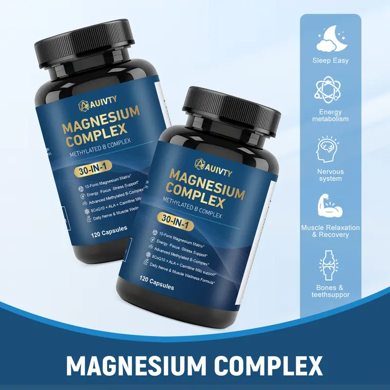 Auivty Magnesium Complex Vitamin Supplement - 10-Form Magnesium with Methylated B-Complex, CoQ10, ALA, L-Carnitine - Energy Boost, Nerve & Muscle Support - 120 Capsules (60-Day Supply) - TikTok Shop Auivty Magnesium Complex Vitamin Supplement - 10-Form Magnesium with Methylated B-Complex, CoQ10, ALA, L-Carnitine - Energy Boost, Nerve & Muscle Support - 120 Capsules (60-Day Supply) - TikTok Shop