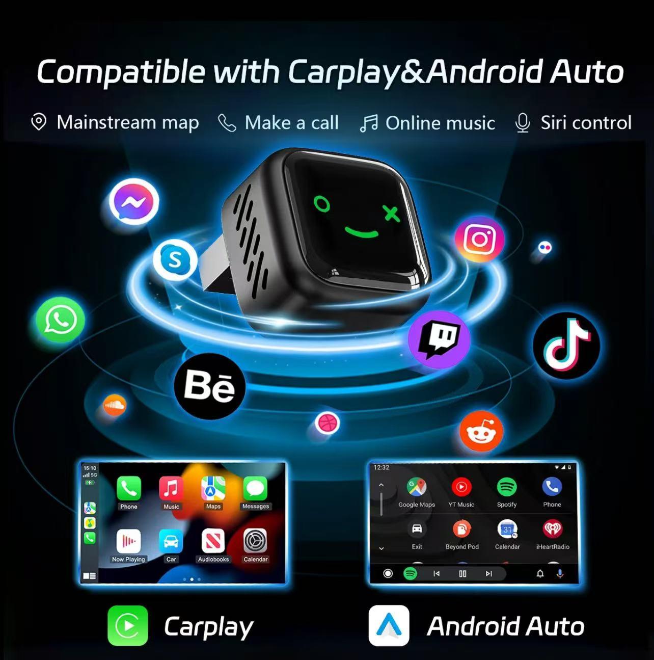 2026 Wireless CarPlay Adapter Android Auto Compatible for iPhone & Android Plug and Play Mini Size WiFi & Bluetooth Stable Connection Suitable for Factory Wired Cars Carplay Dongle Connectivity