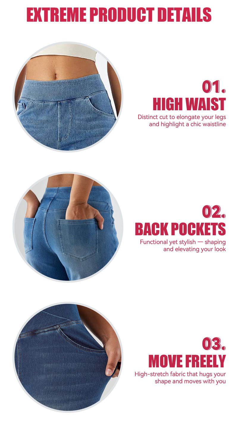 SHOWITTY Women's Wide-Leg High Waisted Straight Leg Jeans with Pockets – Stretchy Denim Pants