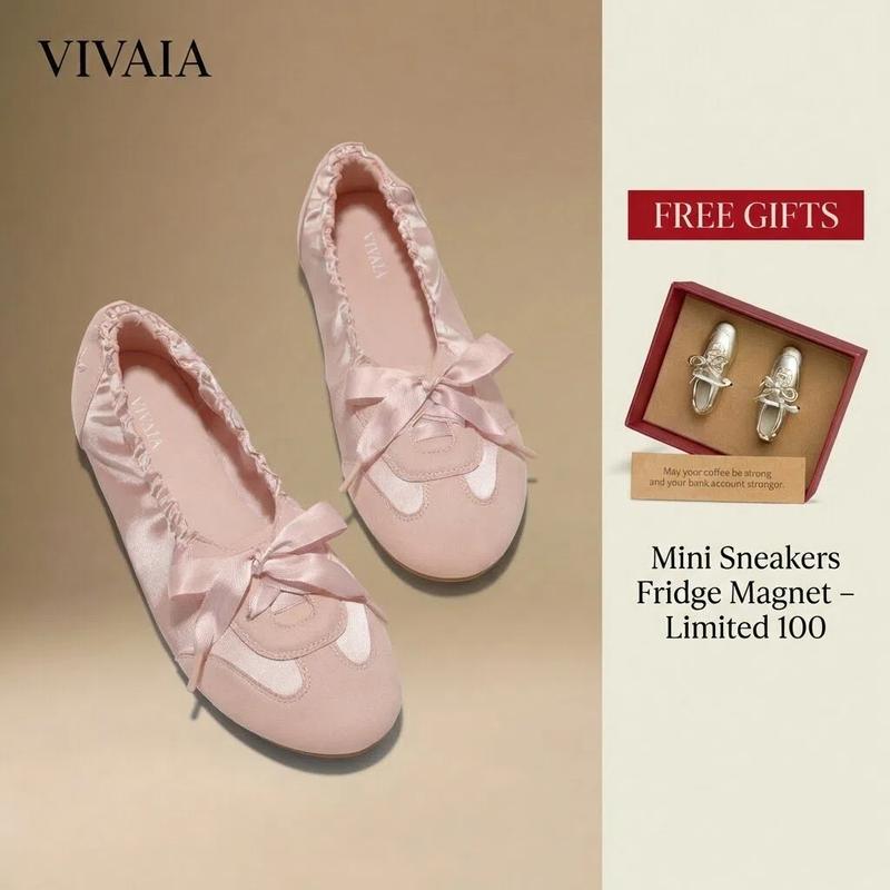 VIVAIA Women’s Round-Toe Satin Sneakerina Sneakers: Elastic No-Rub Back & Anti-Slip Heel, Ultra-Lightweight 169g Ballet Flats, Durable Grippy Outsole & Suede-Like Insole for All-Day Comfort （YANKA)