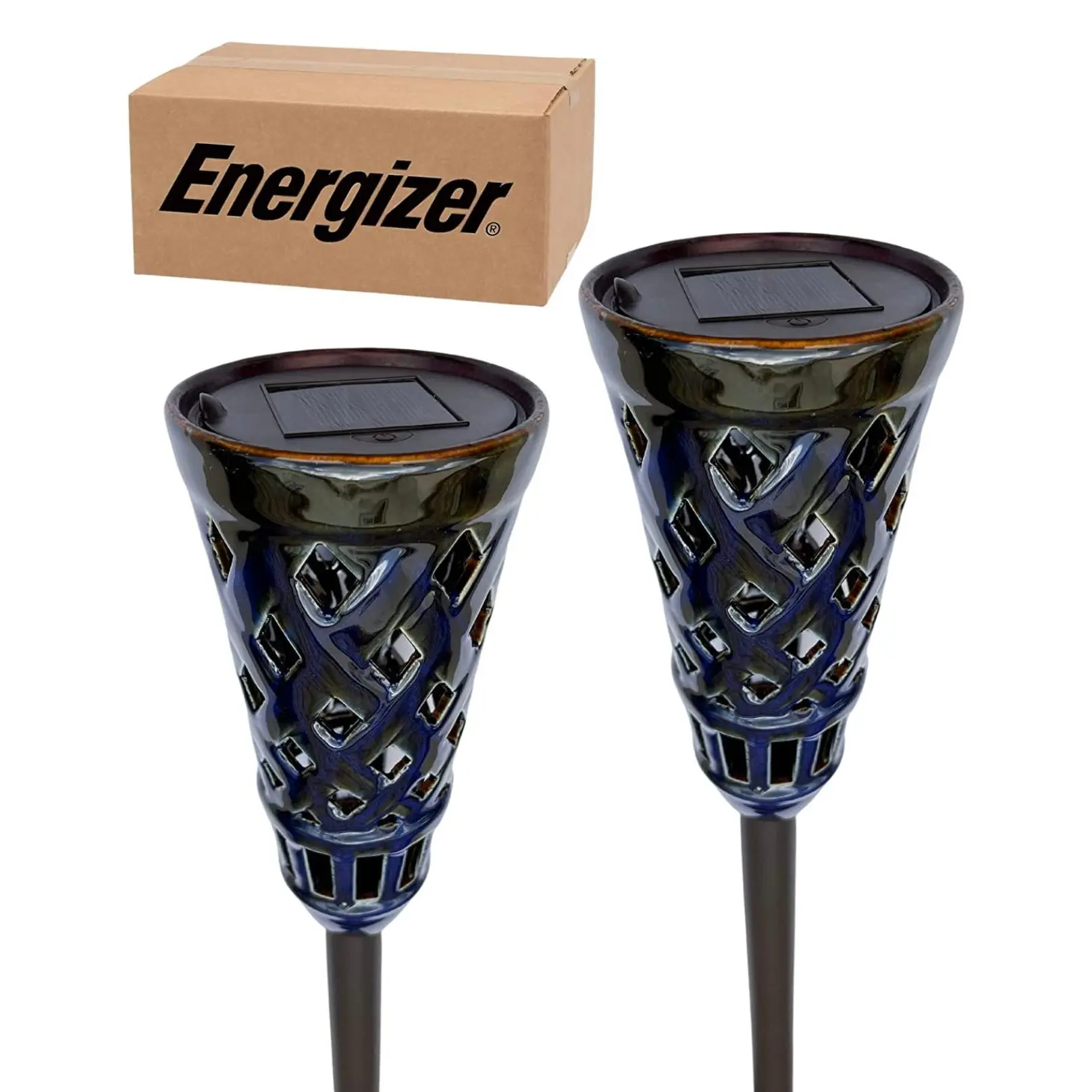 Energizer LED Ceramic Solar Tiki Torch Lights Dancing Lights Outdoor Waterproof 2 Pack