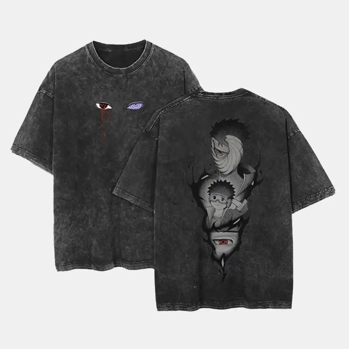Akatsuki Uchiha Obito, Sasuke & Uzumaki Naruto Anime Washed Retro Vintage Cotton T-shirt Anime Street Hip-hop Short-sleeved Pattern Summer Unisex Clothing Menswear Top