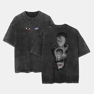 Akatsuki Uchiha Obito, Sasuke & Uzumaki Naruto Anime Washed Retro Vintage Cotton T-shirt Anime Street Hip-hop Short-sleeved Pattern Summer Unisex Clothing Menswear Top