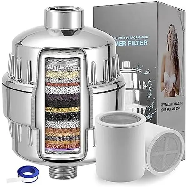 20-Stage Filtered Shower System with KDF 55 & Activated Carbon, ABS Rain Filtered Shower Head for Hard Water Softening, Chlorine Removal, G1/2 Threads, Universal Wall-Mounted Fit, 2 Rubber Washers, Teflon Tape, 5–10 Min Flush, Hard Water Filter Showerhead