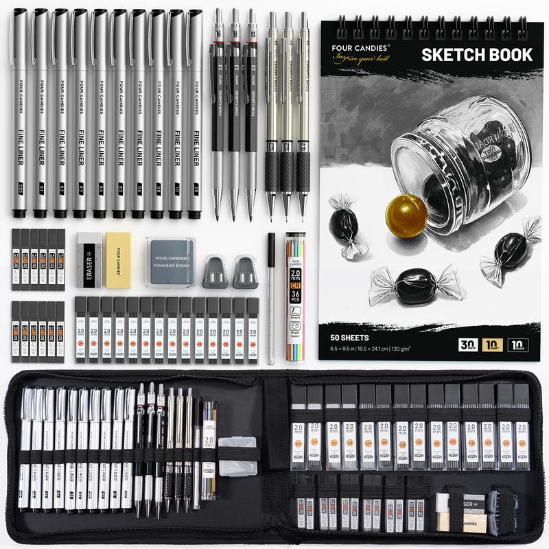 52/73PCS Advanced Art Supplies Drawing Kit with Fineliner Pens, Mechanical Pencils, 3-Color Sketchbook, Charcoal Sticks,Pastels for Sketching Drawing Comics Gifts for Professionals Artists,educational, Adults and Artists, Artist Drafting