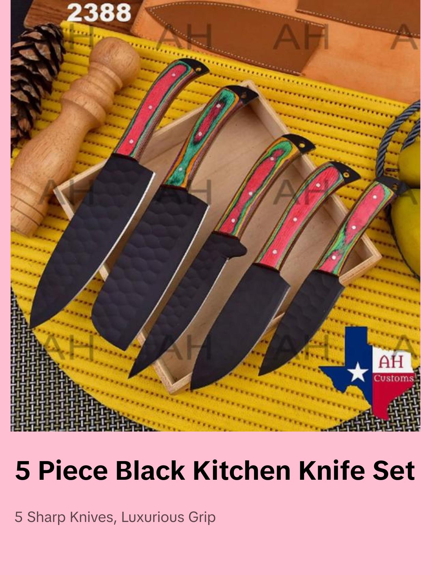5 Piece Kitchen Knife Set, Chef Knife Set, Black Kitchen Knife Set Sharp Meat Knives Multi Color Wood Handle, Chef's Knife, Meat Cleaver,Rainbow Kitchen Knives, Paring Knife, Sturdy Wooden Handle. Sharp Blade. 2388 Steel Steak Knife Block Block
