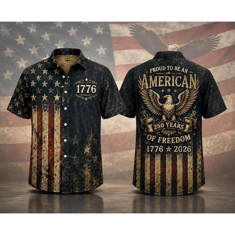 Vintage American Flag Hawaiian Shirt, 1776 Patriotic Button Up Shirt, Proud To Be An USA 250th Years of Freedom Shirt, Gift For Him #   TikTokMadeMeBuyIt #   TikTokShop #   USA 250th