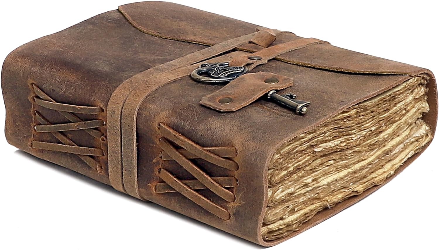 Vintage Leather Journal - Handmade Buffalo Leather Bound Diary with Deckle Edge Pages (5x7 Inch) 200 Pages