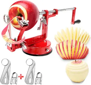 Apple Peeler Slicer Corer – 3 in 1 Fruit Peeling Machine with Stainless Steel Blades, Heavy Duty Cast Iron Body, Adjustable Blade & Anti Slip Suction Base for Easy Kitchen Use