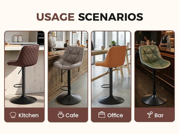 Bar Stools Set of 2, Adjustable Swivel Counter Height Bar Stools with Back, Armless Modern Barstools for Kitchen Island & Home Bar, Upholstered Seat