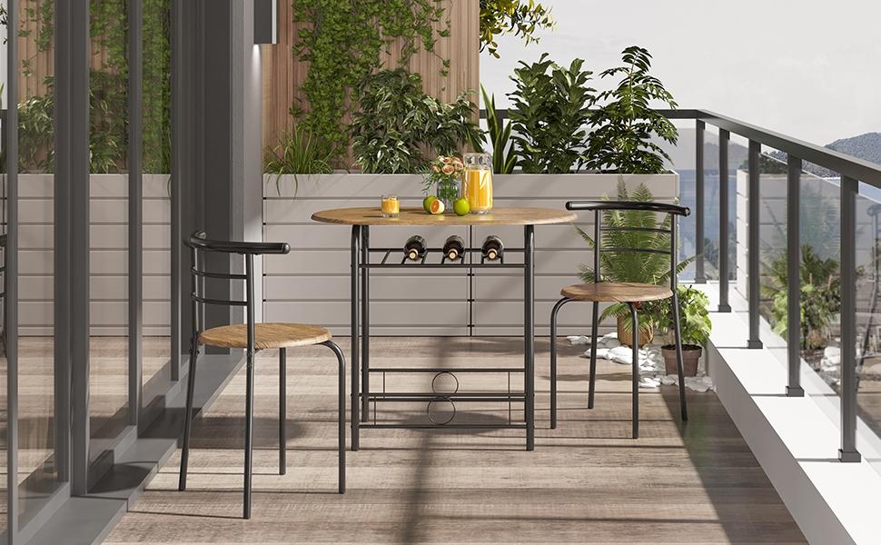 Yaheetech 3 Piece Dining Table Set Kitchen Table & Chair Sets for 2 with Steel Legs and Storage Rack for Kitchen Apartment Small Space