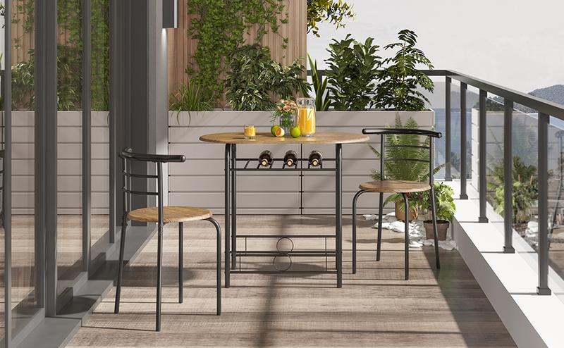 Yaheetech 3 Piece Dining Table Set Kitchen Table & Chair Sets for 2 with Steel Legs and Storage Rack for Kitchen Apartment Small Space