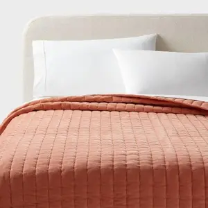 Full/Queen Channel Stitch Velvet Quilt Light Terracotta - Threshold