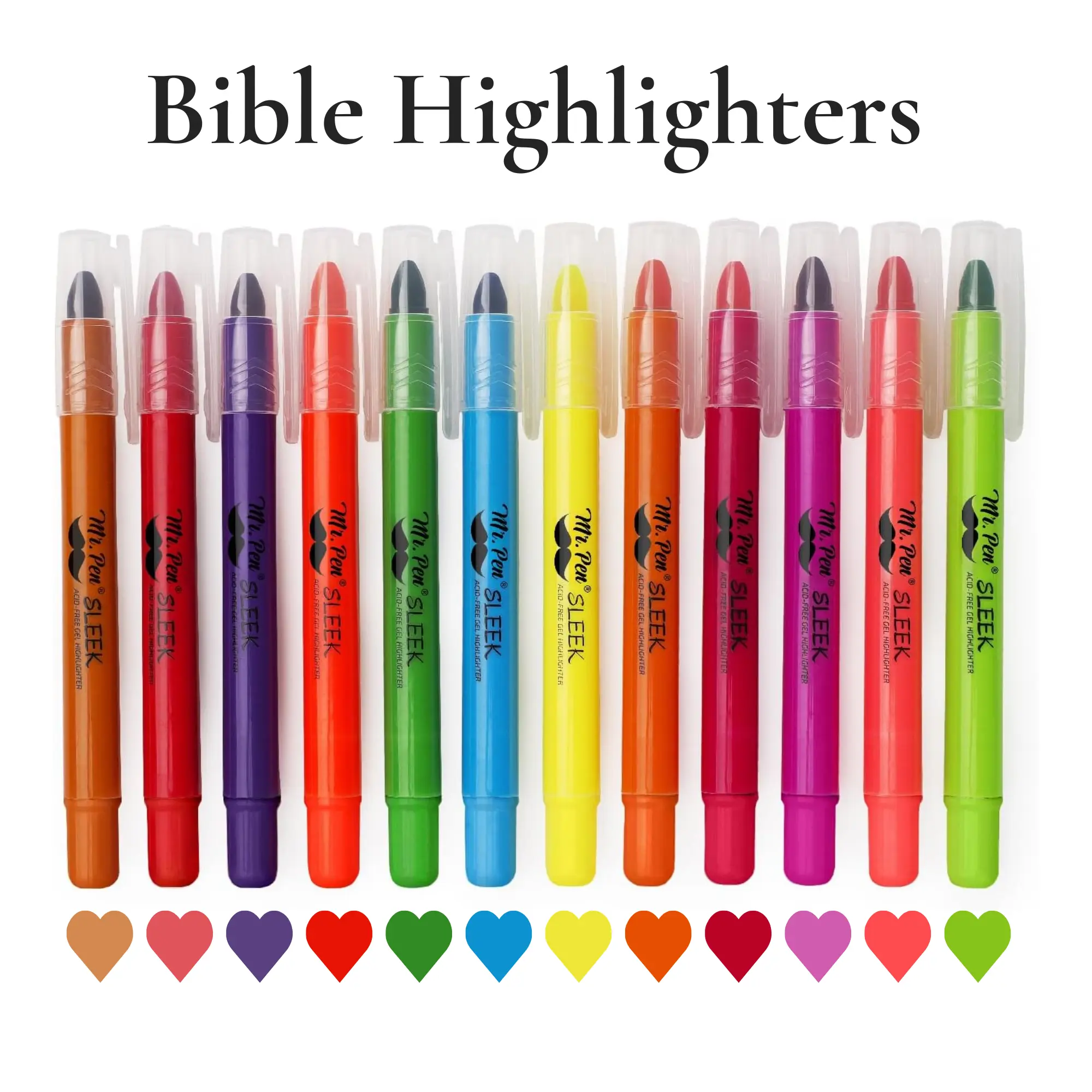 Mr. Pen Gel Highlighters 12-Piece Assortment Set, Dry Ink No-Bleed Writing Tools, Creative Stationery Office Accessories for Bible Journaling, Christian Gifts, Journaling Supplies Colored Markers & Highlighters, None