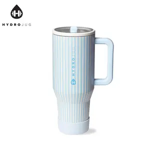 HydroJug Traveler 40 oz Water Bottle with Handle & Flip Straw Fits in Cup Holder Leak Resistant Tumbler Reusable Insulated Stainless Steel Rubber Base Gifts for Women Men Cape Cod