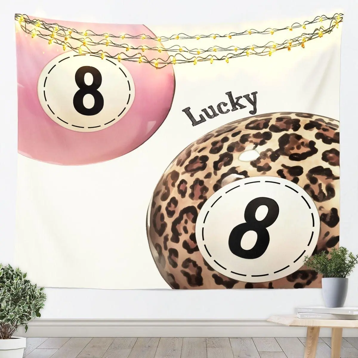 Lucky 8 Ball Tapestry Leopard Cheetah Skin Funky Chic Pink Tapesrties Decor Living Room Bedroom Fashion Billiards Ball Wall Hanging Tapestry for Home Decor