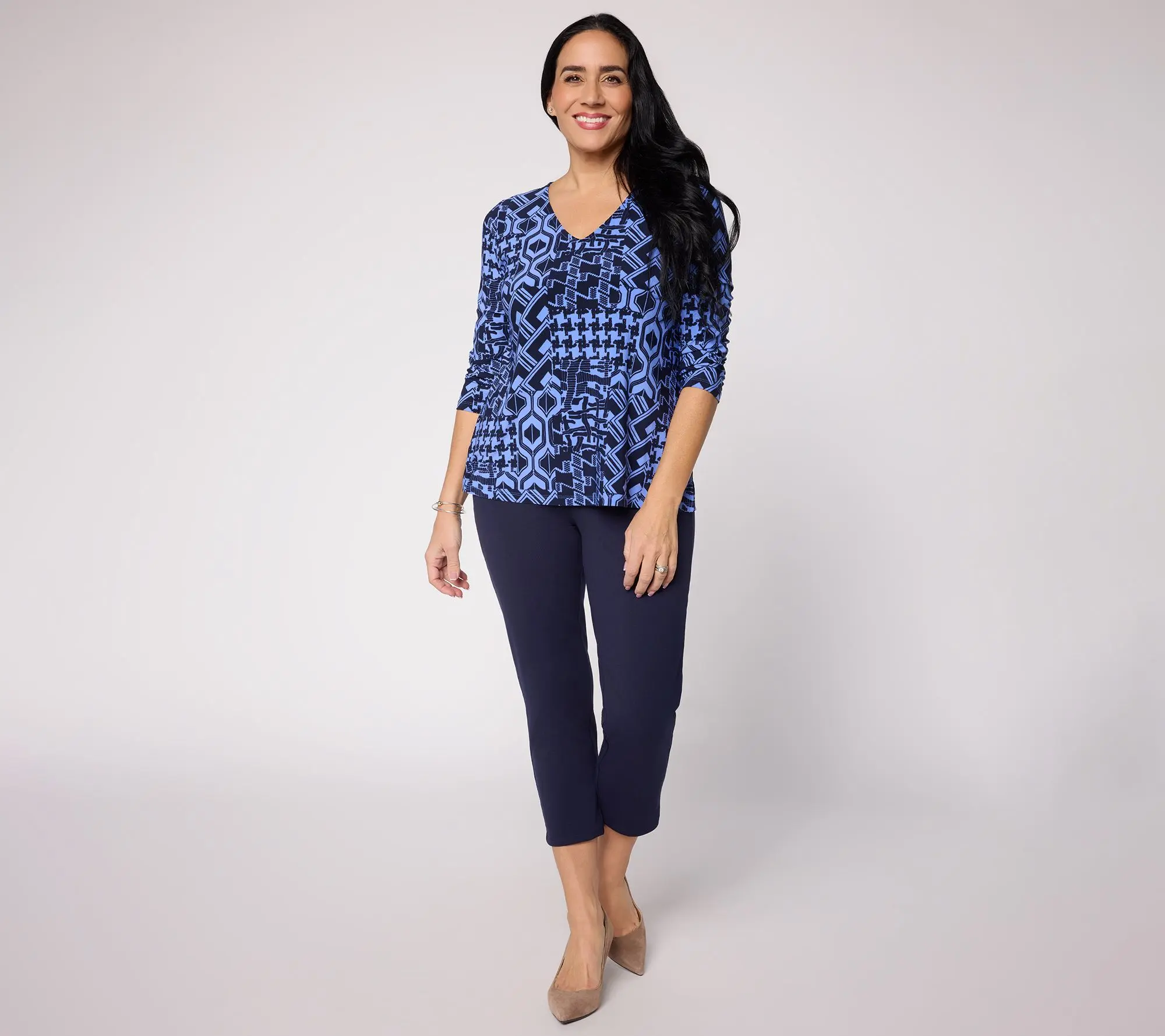 Attitudes by Renee Petite Printed Top and Solid Pant Knit Set