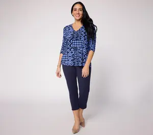 Attitudes by Renee Petite Printed Top and Solid Pant Knit Set