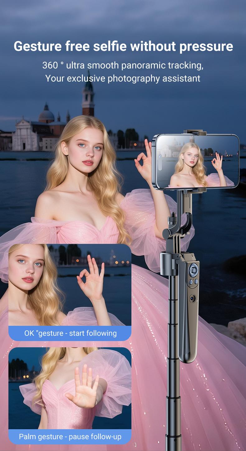 INFOJIFA Auto Face Tracking Tripod 360°  Rotatable Stainless Steel Stand with Remote & Gesture Control for iPhone Camera TikTok Vlog Streaming Video Selfie