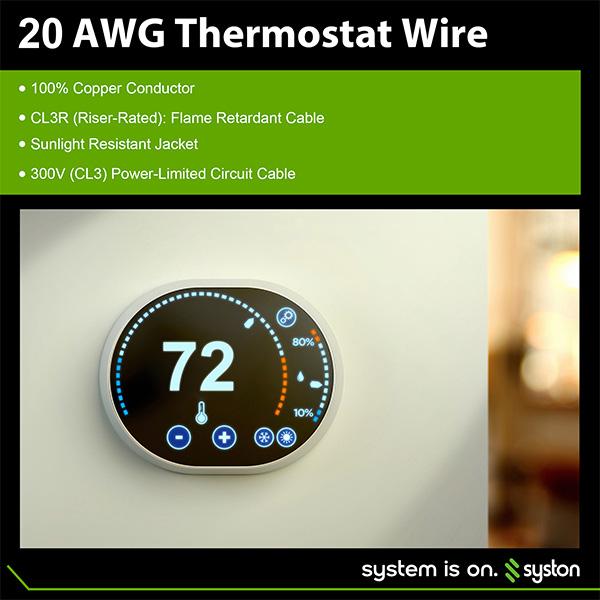 Syston 20AWG 2-Conductor Brown CL3R Thermostat Control Cable 20/2 Solid Copper CMR Riser Rated 300V Low Voltage Wire for HVAC Doorbells Heating Systems Alarm and Intercom Installations Indoor Outdoor UV Resistant